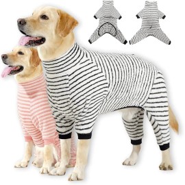 Striped Dog Pajamas Stretchable 4 Legs Soft Plush Pet Pjs Onesie for Puppy to Large DogsSize: S, Color: Black