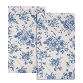 Vintage Floral Hand Towels for Bathroom Set of 2 Retro Blue and Cream Flower Absorbent Kitchen Towels 14.4 x 28.3 Inch Chinoiserie Fingertip Towels for Home Hotel Gym Spa