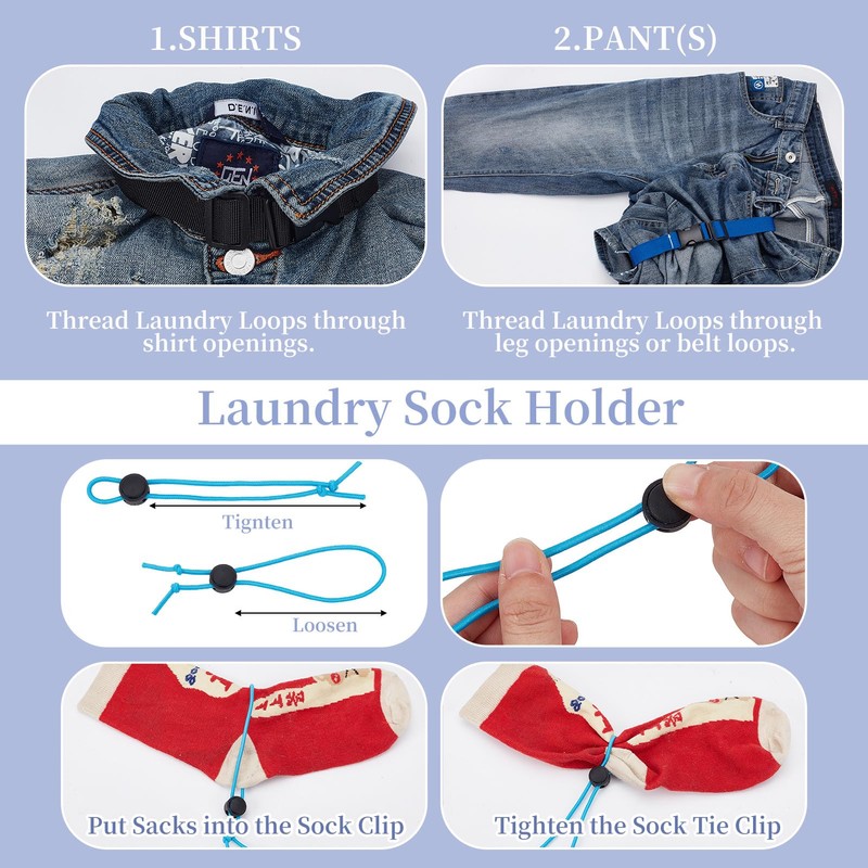 NICENEEDED 50 PCS Laundry Strap Sock Clips Set, 25 PCS