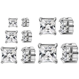 NEWITIN 12 Pairs Magnetic Stud Earrings for Men Stainless Steel Magnetic Earrings Men Clip on Earrings Non Piercing Inlaid Cubic Zirconia Earrings Hoop Magnetic Earrings for Women, metal, cubic-zirconia
