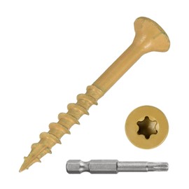 METALLIXITY Deck Screws (#8x1-5/8) 50Pcs, Carbon Steel Wood Screw Decking Screws Epoxy Coated with T25 Torx Drive Head - for Wood Fence, Table, Tan