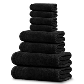 Tens Towels 8 Piece Towels Set, 2 Extra Large Bath Towels, 2 Hand Towels, 4 Washcloths, 100% Cotton, Lighter Weight, Quicker to Dry, Super Absorbent, Perfect Bathroom Towels Set (Black)