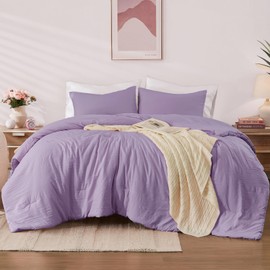 WRENSONGE Queen Size Comforter Sets, Lavender Purple 3 Piece Soft Fluffy Queen Comforter Set (1 Queen Comforter with 2 Pillow Shams) - Warm Lightweight Bedding Comforter Set Suitable for All Seasons