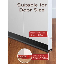 SUNMON Silicone Door Draft Stopper, 39.6 inches Upgraded Seal Blocker, Under Door Sweep Weather Stripping（Black）