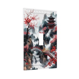 HLCoChT Decorative Art Light Switch Covers Cherry - Blossom Pagoda Bridge Switch Plate Cove Single Toggle Wall Plate Decorative Switchcover Electrical Switchplate