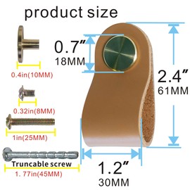 Single Hole Double Hole Leather Handle Leather Cowhide Handles, Drawer Handles, Cabinet Handles, Cabinet Door Handles are Suitable for: Kitchen cabinets (Single Hole Knob, Mud Yellow, 6-Pack)