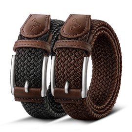 BULLIANT Men Golf Belt,Stretch Women Braided Belt for Men casual Sports Golf Snug Fit 1 3/8"(Black/Deep Brown,30"-34" Waist Adjustable)