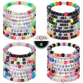 16 Pcs Beaded Friendship Bracelets Bulk Stretch Kandi Party Bracelets Y2k Glow in the Dark Friendship Bracelet Colorful Adjustable Scene Bracelets for Women Jewelry Music Party Favors Friend Gift (16)