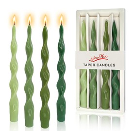 NJAO HOO Green Spiral Taper Candles 10 Inch Twisted Candlesticks Unscented Ripple Gradient Colored Tapered Candles Set for Dinner Table Decor Party Wedding, 4 Pcs