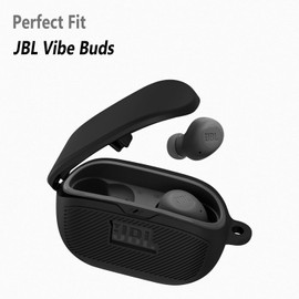 Geiomoo Silicone Case for JBL Vibe Buds, Protective Cover with Carabiner (Black)