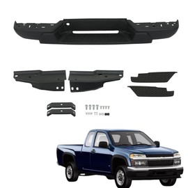 WFLNHB Black Primered Steel Rear Step Bumper without Park Assist Sensor Holes Replacement for Chevy Colorado Canyon Pickup 2004-2007 GM1103146