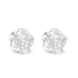 Small Rose Flower Earrings 925 Sterling Silver for Women Hypoallergenic Silver Rose Floral Blooming 3D Flower Cartilage Helix Tragus Piercing Post Studs Romantic Delicate Lightweight Jewelry