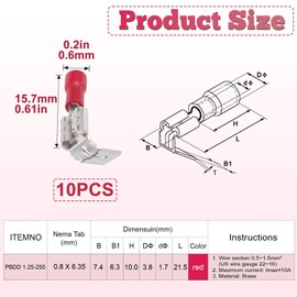 STSTR 10Pcs Semi-Insulated Spade Connectors, 22-16 AWG Female/Male Quick Disconnect Spade Wire Connectors, Electrical Cable Crimp Terminals Assortment Kits- Red