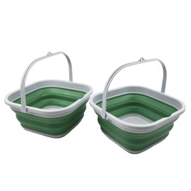SAMMART 5.5L Foldable Square Handy Bucket/Foldable Square Water Bucket/Portable Bucket with Handle (Grey/Dark Sea Green, 2)