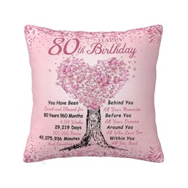 SUBORD 80th Birthday Gifts for Women, 80 Year Old Birthday Gifts for Women 18x18 Pillow Cover, 80th Birthdays Decorations for Woman