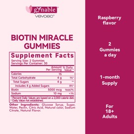 Vevoec Gynable Biotin Gummies Vitamin B7, 5000 mcg, Hair Skin and Nails Supplement, 60 Count, 1 Month Supply