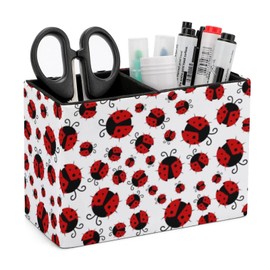 Quteprint Pen Holder, Pencil Holder for Desk Organizer, Summer Red Ladybugs PU Leather Pencil Cups Desktop Stationery Storage Makeup Brush Holder Pen Organizer for Office Home