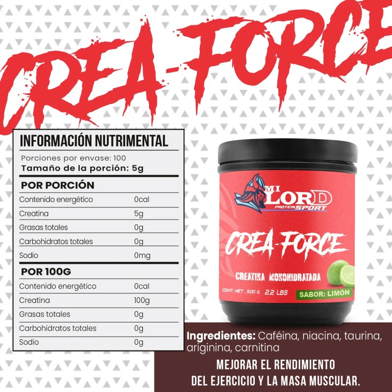 Creatina Monohidratada 500g En Polvo My Lord Varios Sabores Limón