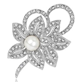 FAIRYGATE Pearl Brooch Pins for Crafting Faux Pearl Rhinestone Lapel Pin Flower Alloy Brooches for Women Ladies，B3408