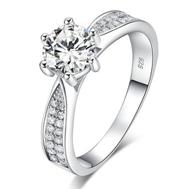CARSINEL 1.5 Quilates Plata de Ley 925 Anillos Zirconia Cúbica Solitario Anillos de Compromiso Anillos de Boda para Mujer Tamaño 7 (7)