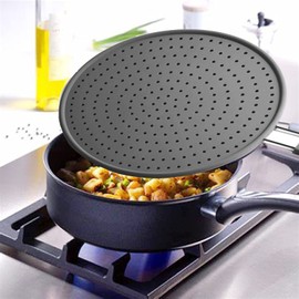 Baiouda Silicone Splatter Screen Pan Cover 11 in , High Heat Resistant Oil Splash Guard, Heat Insulation Cooling Mat, Strainer, Drain Board for Frying Pan