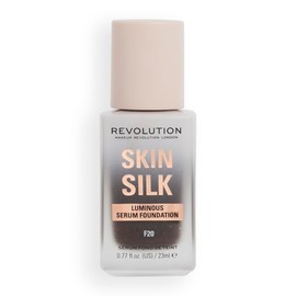 Revolution Beauty, Skin Silk Serum Foundation, Light to Medium Coverage, Lightweight & Radiant Finish, Contains Hyaluronic Acid, F20 Deep Skin Tones, 0.77 Fl. Oz.