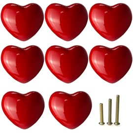 M MIMHOOY 8 Pack Red Heart Shaped Ceramic Cabinet Knobs, Decorative Knobs for Dresser Drawers