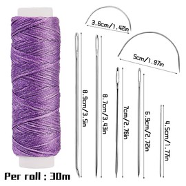 Ftyiwu Waxed Thread 32 Yards, Leather Sewing Waxed Thread with Hand Sewing Needles for Home Upholstery Carpet Leather Canvas Repair and Sewing (Purple)