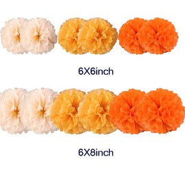 Yangeey 12pcs 8in 10in Paper Pom Poms Orange Tissue Paper Flower Hanging Paper Flower Balls Wedding Party Flower Decorations DIY Art Craft Blooms for Birthday Baby shower nursery decor