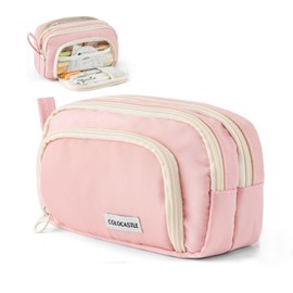COLOCASTLE Pencil Case with 3 Compartments Pencil Case Large Capacity Pencil Case Girls Boys Teenagers Adults Pencil Case with Carry Handle for School Office, pink, School bag