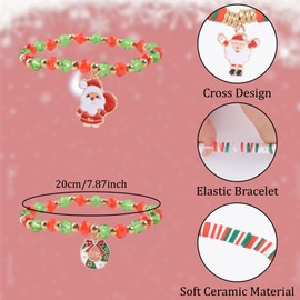 WANDIC 12 Pcs Christmas Soft Pottery Bracelets, Elastic Stretch Prayer Bracelet Family Friend Couple Jewelry Friendship Present for Women Men