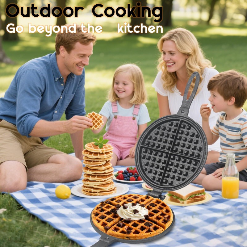 Cast Iron Waffle Maker for Stovetop or Camping Grill Two