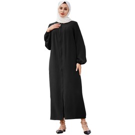 Abaya Dress for Muslim Women Maxi Long Sleeve Casual Dresses Zip Up Kaftan Dresses Dubai Islamic Dress Ramadan Eid Prayer Clothes Middle East Arabian Robe Formal Wedding Gowns Black S