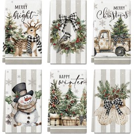 maiiooliwe 6 Pcs Christmas Kitchen Towels, Farmhouse Christmas Hand Towels, 26 x 17.7 Inches, Winter Holiday Absorbent Kitchen Dish Towel Fast Drying Kitchen Decor for Cooking (Gray)
