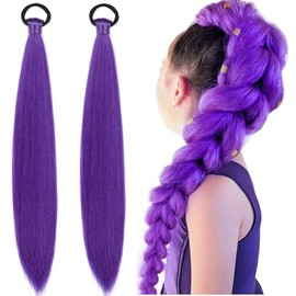 2 Paquetes Extensiones de Cabello Morado para Trenzas, Cabello para Trenzar Preestirado de 60 cm (26 pulgadas), Cabello Sintético para Crochet Para Fiestas,Halloween,Anime Y Cosplay,Para Hombres Y Mujeres