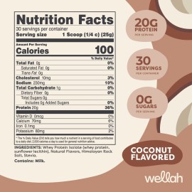 Wellah Your Whey (30 Servings, Coconut Flavored) - Whey Protein Isolate Protein