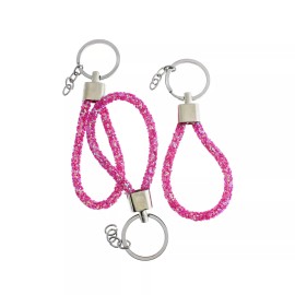 Unbranded Pink Glitter Imitation Leather Keychain - 85mm x 15mm - 1 Keyring - Z327