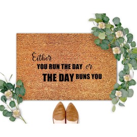 SILYHEART Either You Run The Day Or The Day Runs You Coir Mat Bible Verse Doormats Funny Thick Durable Non Slip Mat for Porch Patio Front Entry Apartment 24x36in