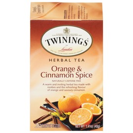Twinings Orange & Cinnamon Spice Individually Wrapped Herbal Tea Bags, 20 Count Pack of 6, Naturally Caffeine Free