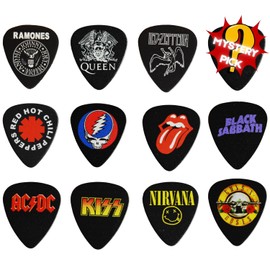 12 x Classic Albums Guitar Pick Set. Guitar Plectrums For Every Guitarist. Double Sided Printing. Picks Sized 0.46, 0.71, 0.81, 0.88, 0.96 And 1.2 mm Included (black)
