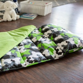 Wildkin Original Nap Mat with Reusable Pillow for Boys & Girls, Perfect for Elementary Daycare Sleepovers, Features Hook & Loop Fastener, Cotton Blend Materials Nap Mat for Kids (Camo Green)