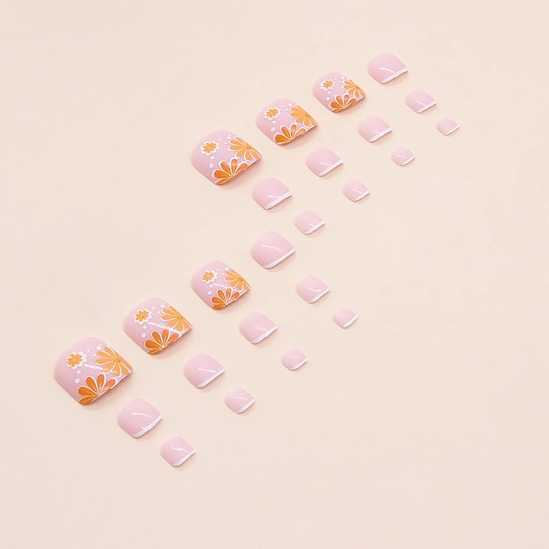 Press on Toenails with Big Floral Designs, Square Full Cover