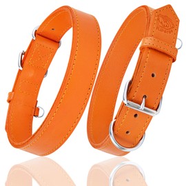 Riparo Dog Collar - Genuine Leather Dog Collars - Adjustable Dog Collars - Heavy Duty Hardware for Medium Large and Extra Large Dog Breeds (XXL, Orange)