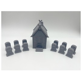 HAUTICO House and Graveyard Scene, Terrain Scenery for 18mm Miniatures Wargame, 3D Printed and Paintable