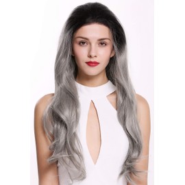 WIG ME UP - RSK-05-MF-171T0209 Women's Lace Front Wig Monofilament Long Straight Light Wavy Ombre Black Grey