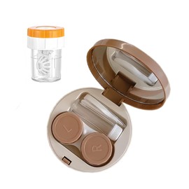 YKuzLx Contact Lens Case with Cleaner Washer,Contact Case with Mirror Tweezers Remover Tool Solution Bottle for Travel (Brown)