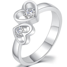 Eternllery Stainless Steel Size 3-13 Linked Hearts Infinity Wedding Promise Statement Anniversary Proposal Ring (·Silver, 7)
