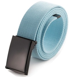 Cut To Fit Canvas Web Belt Size Up to 52" with Flip-Top Solid Black Military Buckle (Sky Blue)
