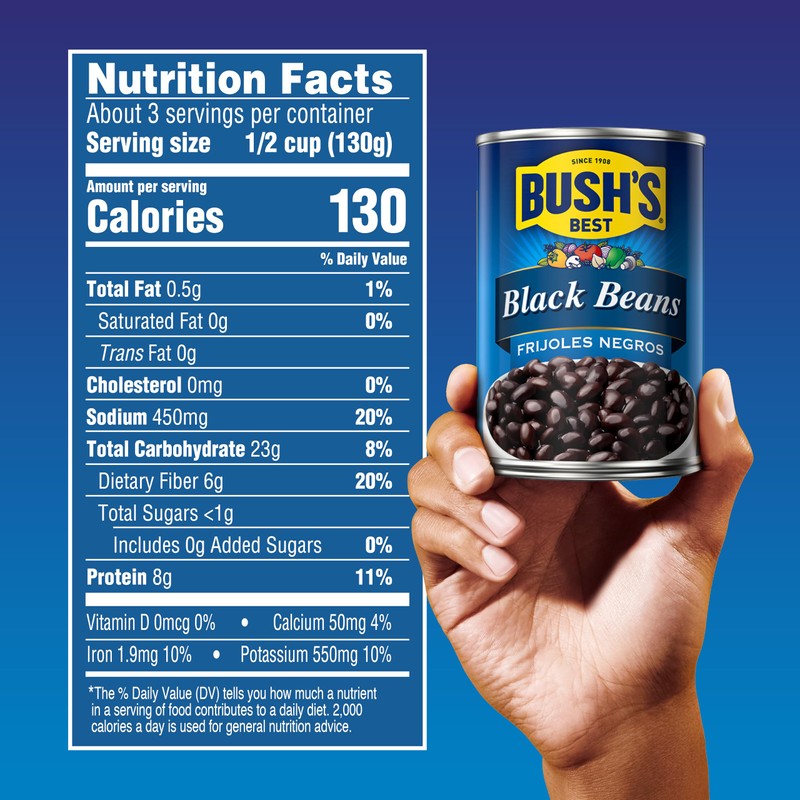 BUSH'S BEST 15 oz Canned Black Beans, Source of Plant