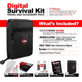 Photographic Solutions Digital Survival Kit - Type-3 (24mm) Sensor Swabs, PEC-PAD Photo Wipes, E-Wipe Packet, Aeroclipse Optic Cleaner Non-Flamable Solution - Camera Cleaning Kit with Travel Bag